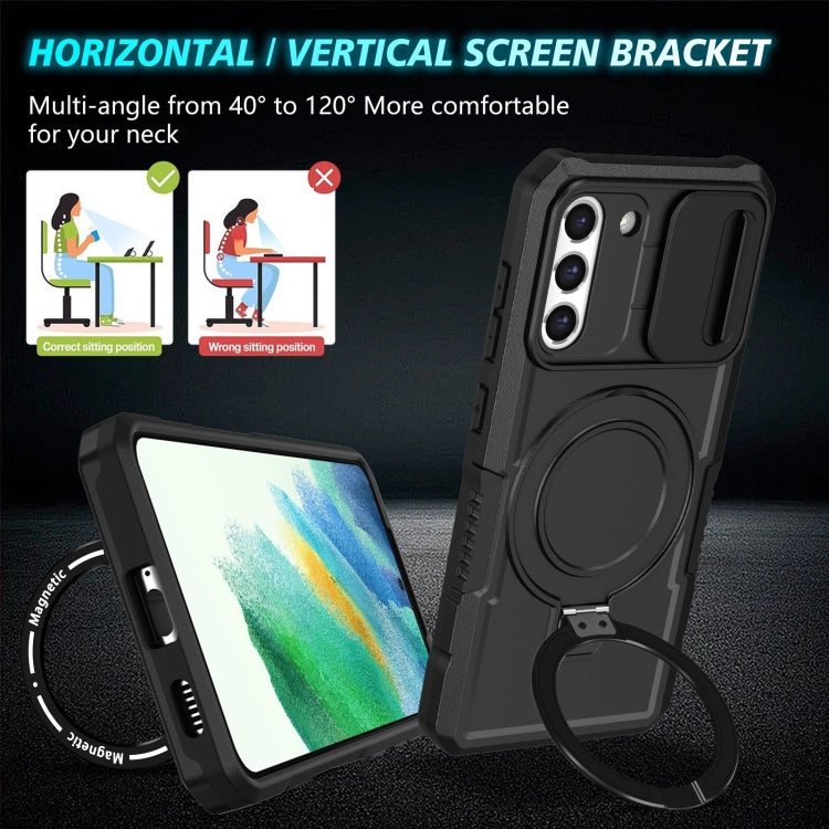 For Samsung Galaxy S21 FE 5G Sliding Camshield Magsafe Holder TPU Hybrid PC Phone Case(Black) - Galaxy Phone Cases by PMC TechLife | Online Shopping South Africa | PMC TechLife