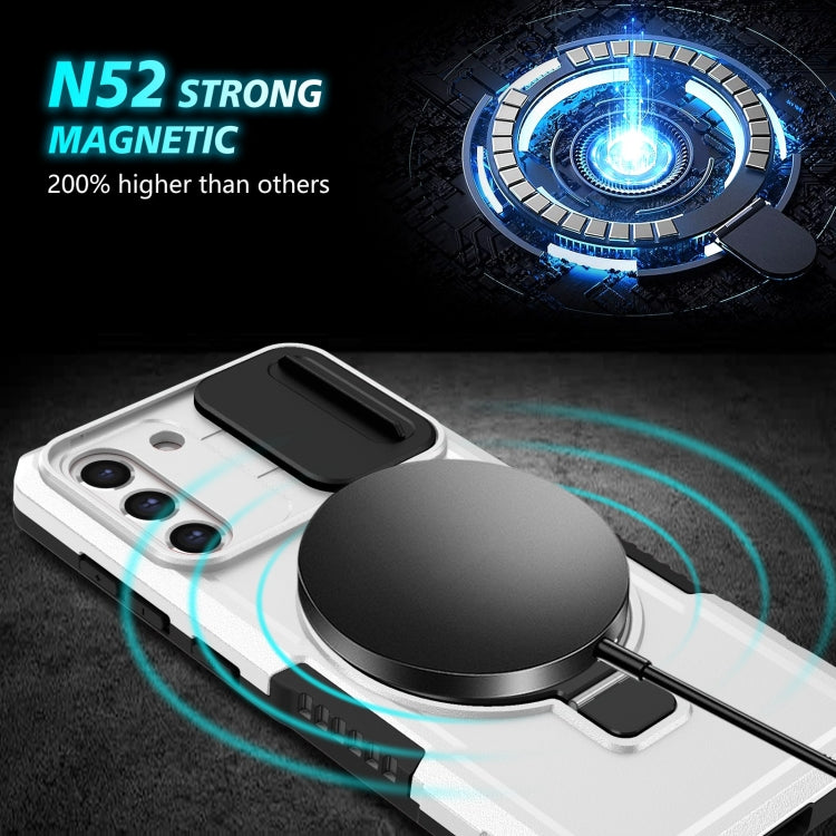 For Samsung Galaxy S21 FE 5G Sliding Camshield Magsafe Holder TPU Hybrid PC Phone Case(Black White) - Galaxy Phone Cases by PMC TechLife | Online Shopping South Africa | PMC TechLife
