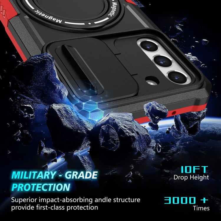 For Samsung Galaxy S21 FE 5G Sliding Camshield Magsafe Holder TPU Hybrid PC Phone Case(Black Red) - Galaxy Phone Cases by PMC TechLife | Online Shopping South Africa | PMC TechLife