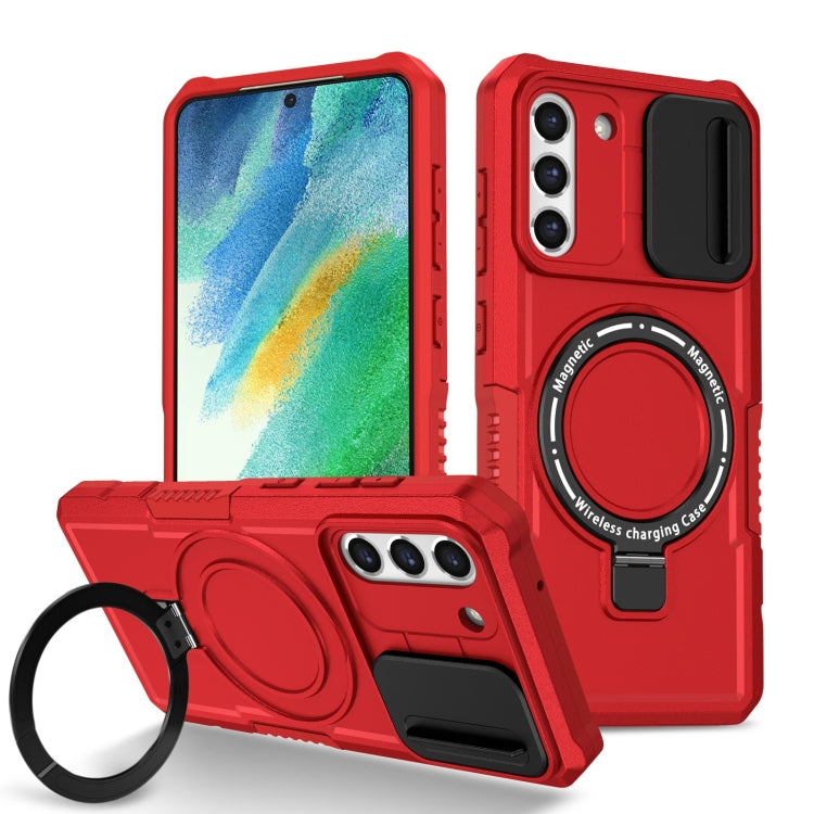 For Samsung Galaxy S21 FE 5G Sliding Camshield Magsafe Holder TPU Hybrid PC Phone Case(Red) - Galaxy Phone Cases by PMC TechLife | Online Shopping South Africa | PMC TechLife
