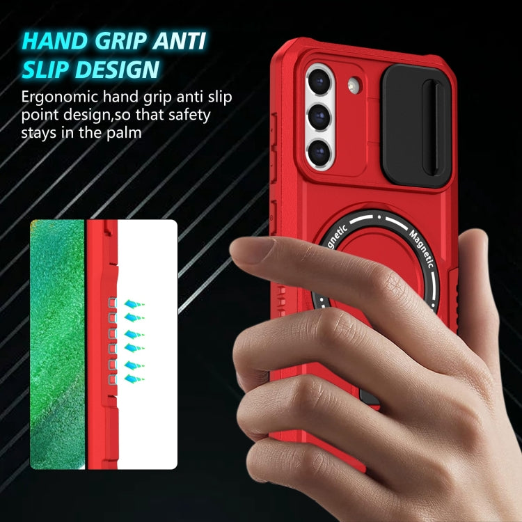 For Samsung Galaxy S21 FE 5G Sliding Camshield Magsafe Holder TPU Hybrid PC Phone Case(Red) - Galaxy Phone Cases by PMC TechLife | Online Shopping South Africa | PMC TechLife