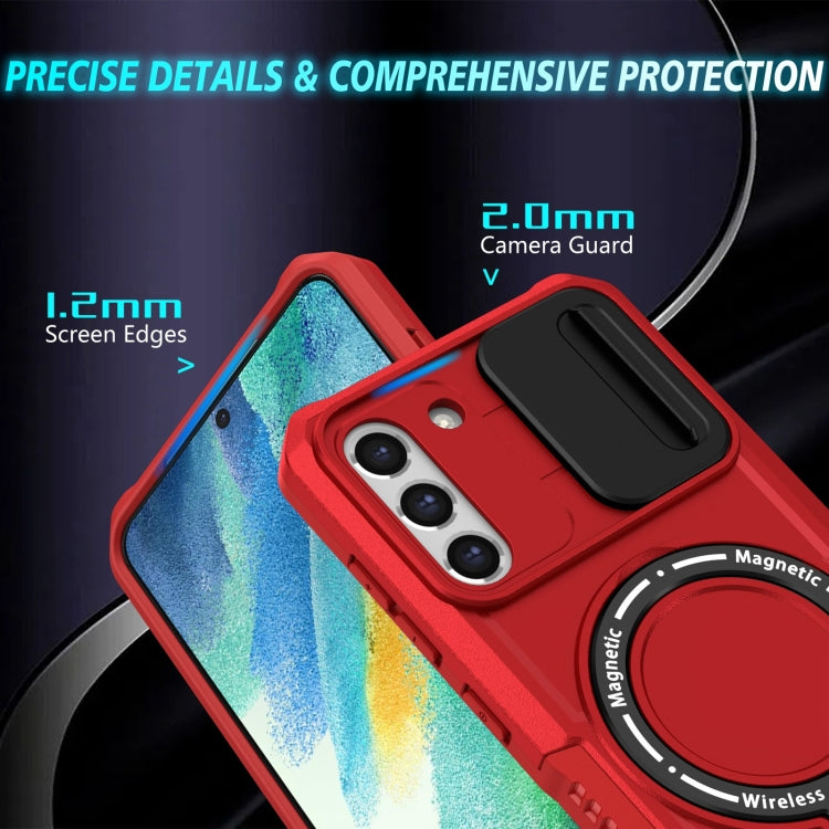 For Samsung Galaxy S21 FE 5G Sliding Camshield Magsafe Holder TPU Hybrid PC Phone Case(Red) - Galaxy Phone Cases by PMC TechLife | Online Shopping South Africa | PMC TechLife