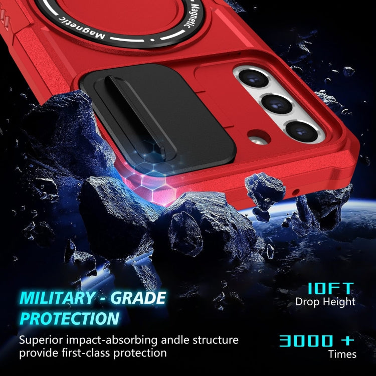 For Samsung Galaxy S21 FE 5G Sliding Camshield Magsafe Holder TPU Hybrid PC Phone Case(Red) - Galaxy Phone Cases by PMC TechLife | Online Shopping South Africa | PMC TechLife
