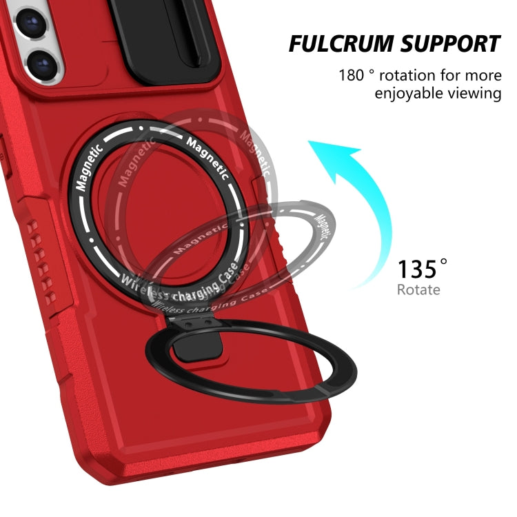 For Samsung Galaxy S21 FE 5G Sliding Camshield Magsafe Holder TPU Hybrid PC Phone Case(Red) - Galaxy Phone Cases by PMC TechLife | Online Shopping South Africa | PMC TechLife