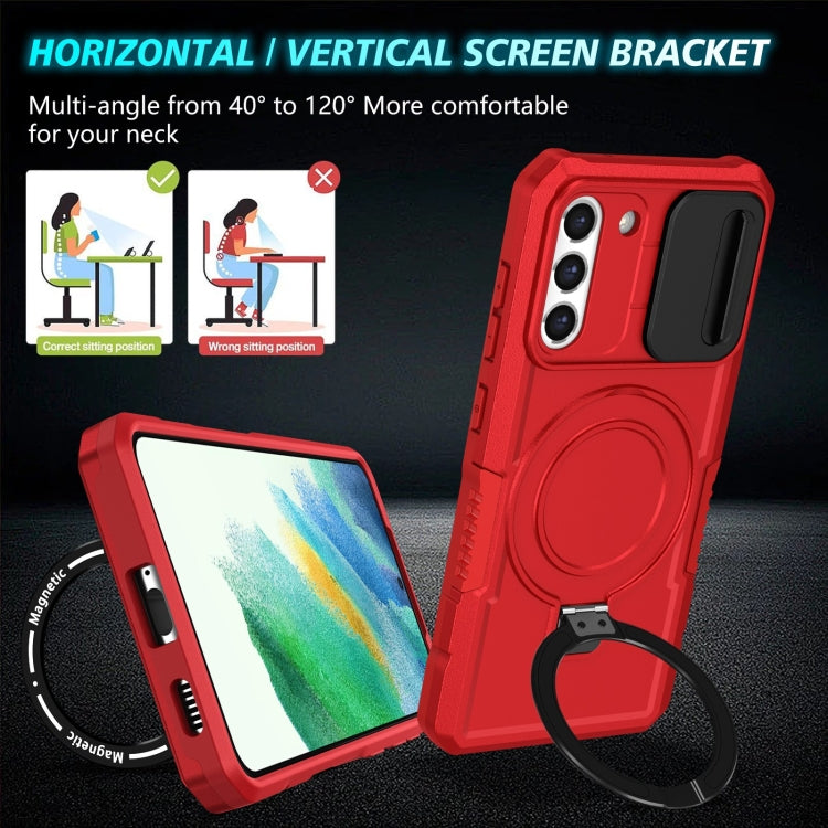 For Samsung Galaxy S21 FE 5G Sliding Camshield Magsafe Holder TPU Hybrid PC Phone Case(Red) - Galaxy Phone Cases by PMC TechLife | Online Shopping South Africa | PMC TechLife