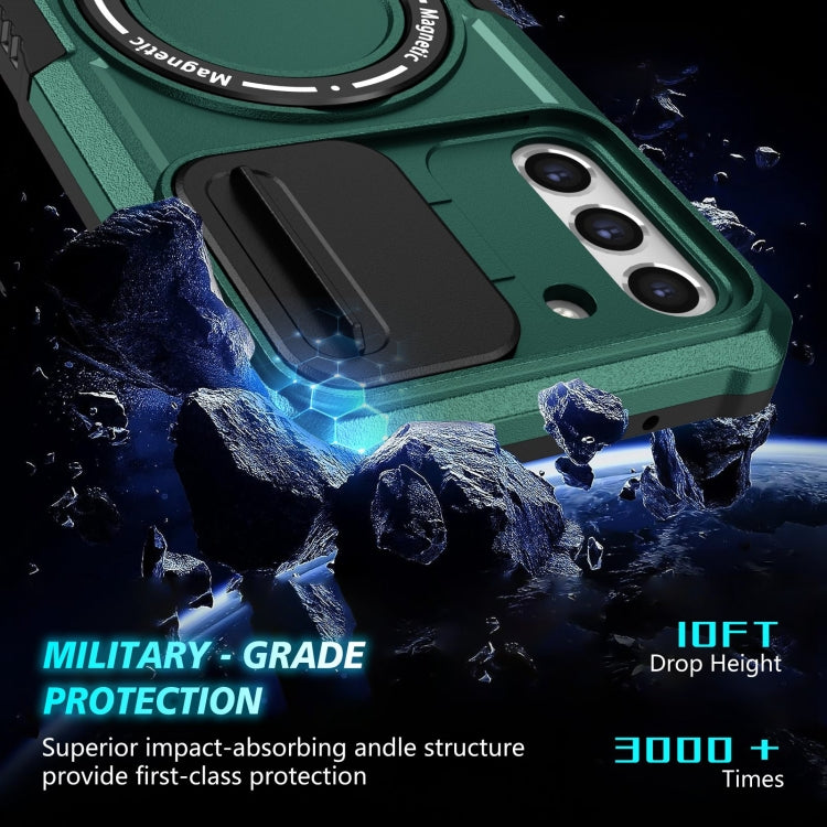For Samsung Galaxy S21 FE 5G Sliding Camshield Magsafe Holder TPU Hybrid PC Phone Case(Deep Green) - Galaxy Phone Cases by PMC TechLife | Online Shopping South Africa | PMC TechLife