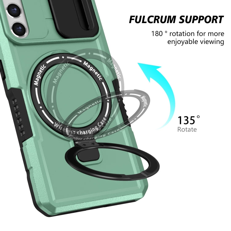 For Samsung Galaxy S21 FE 5G Sliding Camshield Magsafe Holder TPU Hybrid PC Phone Case(Light Blue) - free shipping - PMC TechLife - Order now!