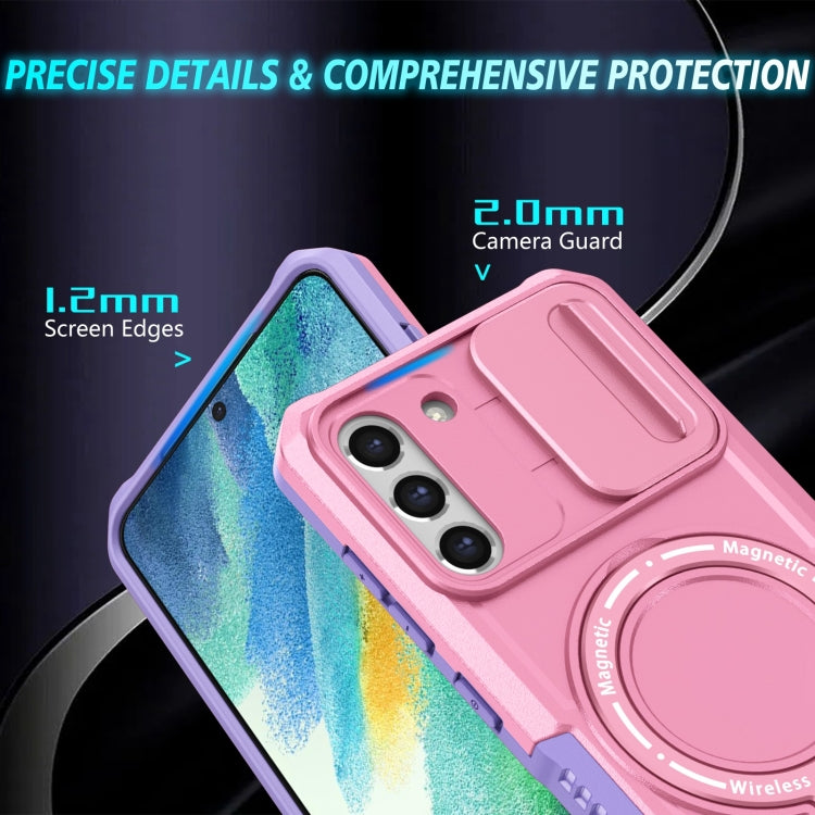 For Samsung Galaxy S21 FE 5G Sliding Camshield Magsafe Holder TPU Hybrid PC Phone Case(Purple Pink) - Galaxy Phone Cases by PMC TechLife | Online Shopping South Africa | PMC TechLife