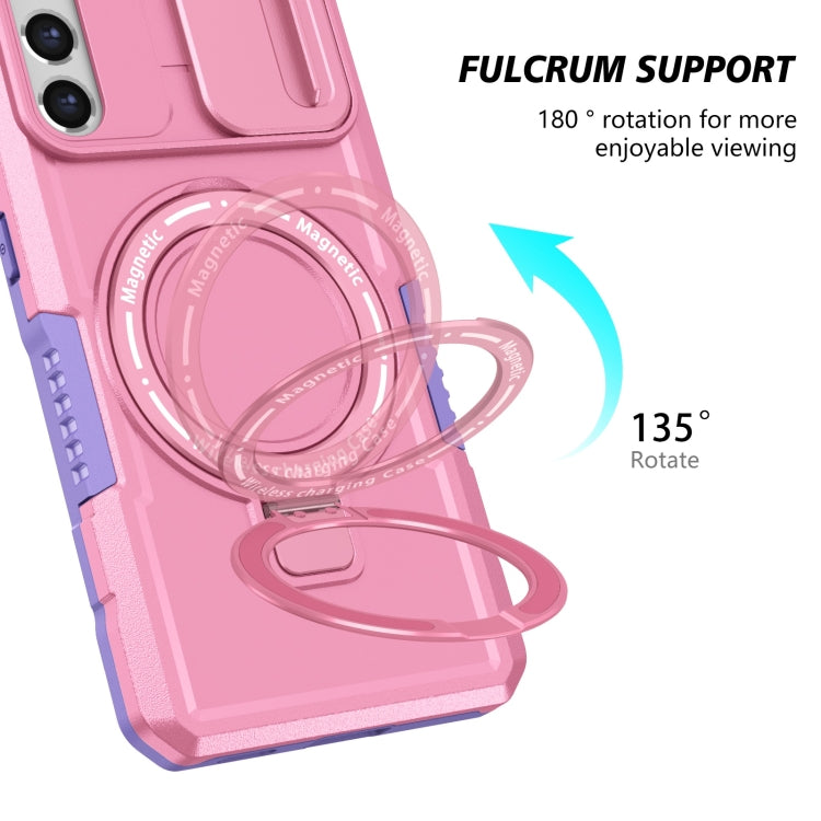 For Samsung Galaxy S21 FE 5G Sliding Camshield Magsafe Holder TPU Hybrid PC Phone Case(Purple Pink) - Galaxy Phone Cases by PMC TechLife | Online Shopping South Africa | PMC TechLife