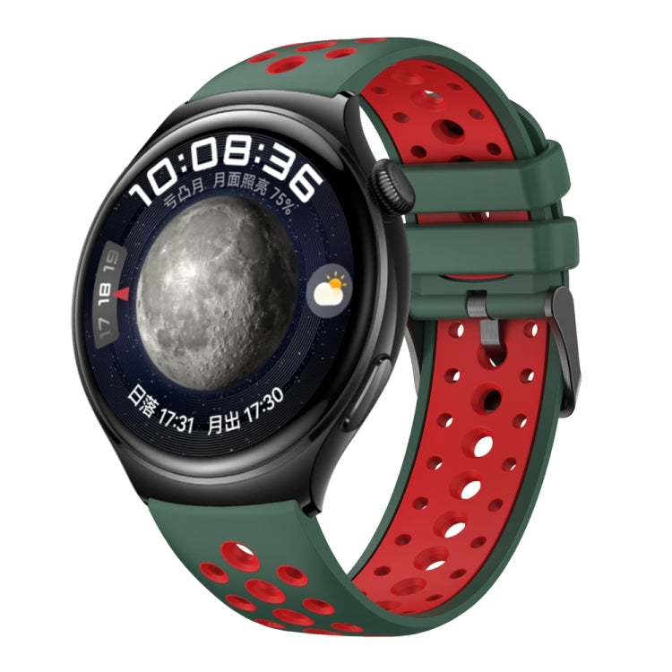 For Huawei Watch 4 Two Color Round Hole Silicone Watch Band(Dark Green Red) - Watch Bands by PMC TechLife | Online Shopping South Africa | PMC TechLife