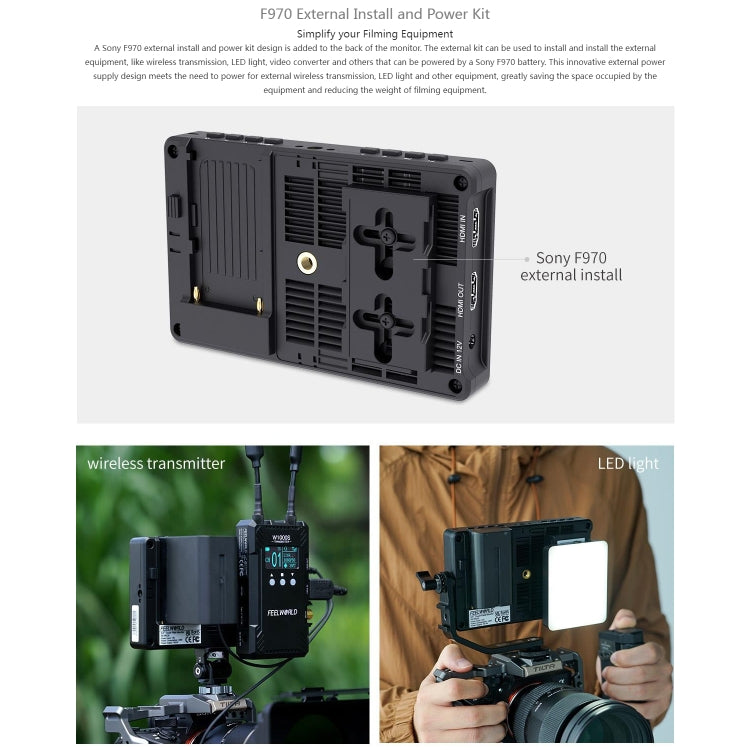 FEELWORLD F5 ProX 5.5 inch 1600nit High Bright Touch Screen DSLR Camera Field Monitor 4K HDMI F970 Install and Power Kit(Black) - free shipping - PMC TechLife - Order now!