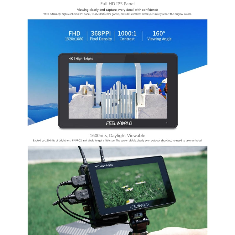 FEELWORLD F5 ProX 5.5 inch 1600nit High Bright Touch Screen DSLR Camera Field Monitor 4K HDMI F970 Install and Power Kit(Black) - free shipping - PMC TechLife - Order now!