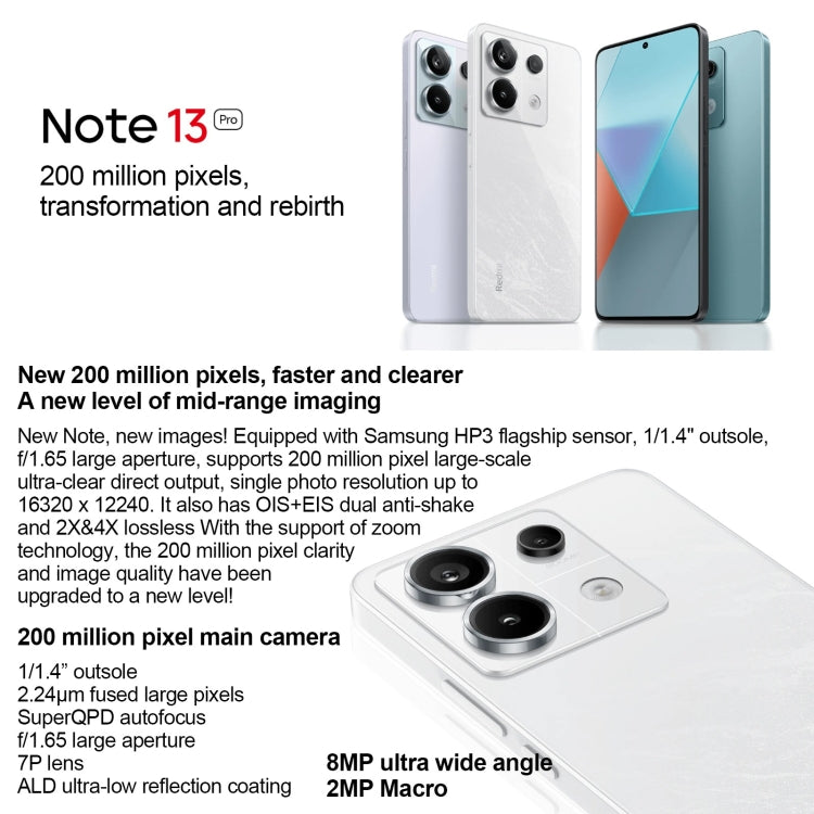 Xiaomi Redmi Note 13 Pro 5G, 8GB+128GB,  6.67 inch MIUI 14 Snapdragon 7s Gen 2 Octa Core 4nm up to 2.4GHz, NFC, Network: 5G(Violet) - free shipping - PMC TechLife - Order now!