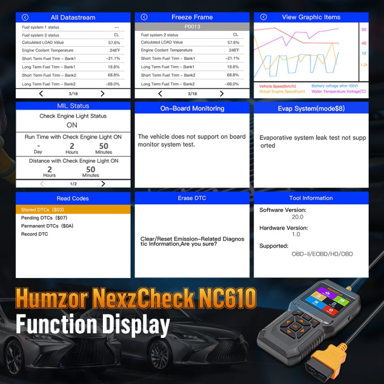 HUMZOR NexzCheck NC610 Car / Truck Code Reader OBD2 Diagnostic Scan Tool(Black) - Code Readers & Scan Tools by PMC TechLife | Online Shopping South Africa | PMC TechLife