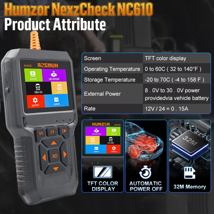HUMZOR NexzCheck NC610 Car / Truck Code Reader OBD2 Diagnostic Scan Tool(Black) - Code Readers & Scan Tools by PMC TechLife | Online Shopping South Africa | PMC TechLife