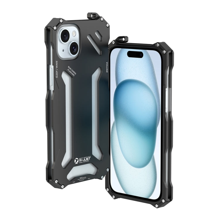 For iPhone 15 R-JUST RJ17 Shockproof Armor Metal Phone Case(Black) - free shipping - PMC TechLife - Order now!