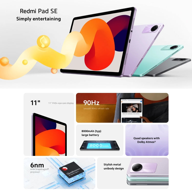 Xiaomi Redmi Pad SE 11 inch, 8GB+128GB, MIUI Pad 14 OS Qualcomm Snapdragon 680 Octa Core, Not Support Google Play(Purple) - free shipping - PMC TechLife - Order now!