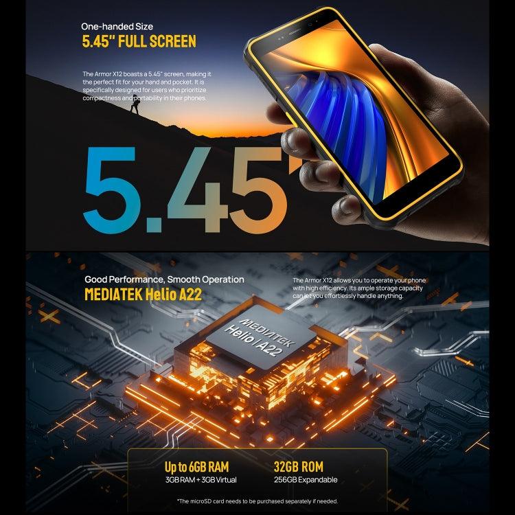 Ulefone Armor X12, 3GB+32GB, Rugged Phone, Face Unlock, 5.45 inch Android 13 Go MediaTek Helio A22 Quad Core, Network: 4G, NFC(All Black) - free shipping - PMC TechLife - Order now!
