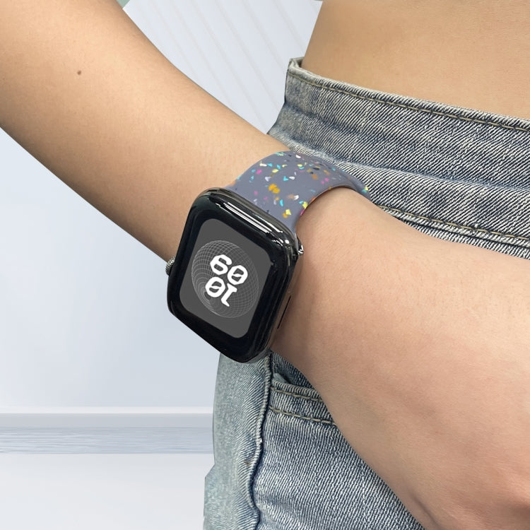 For Apple Watch Serie 9 41mm Floral Silicone Watch Band(Grey) - Watch Bands by PMC TechLife | Online Shopping South Africa | PMC TechLife