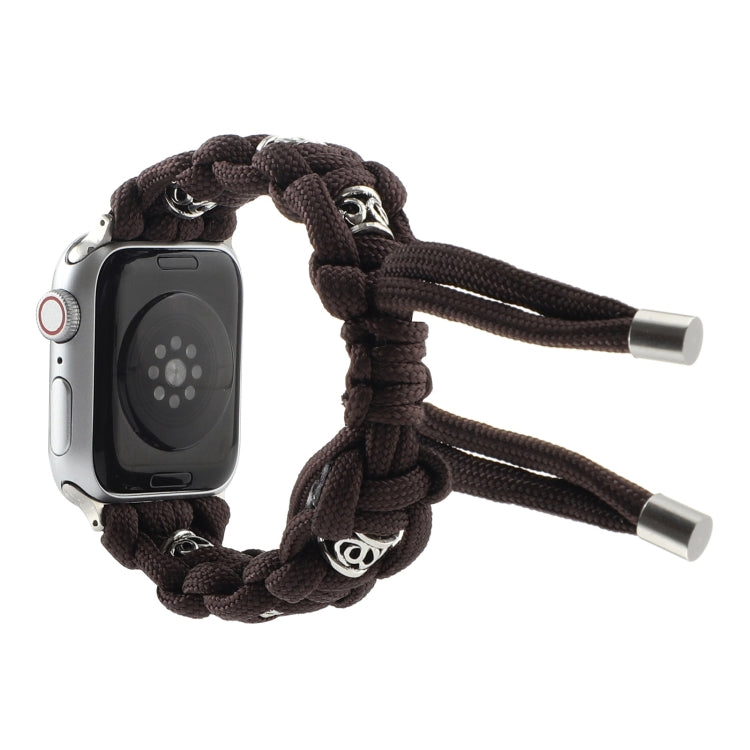 For Apple Watch Series 9 45mm Silk Silver Beads Braided Watch Band(Coffee) - Watch Bands by PMC TechLife | Online Shopping South Africa | PMC TechLife