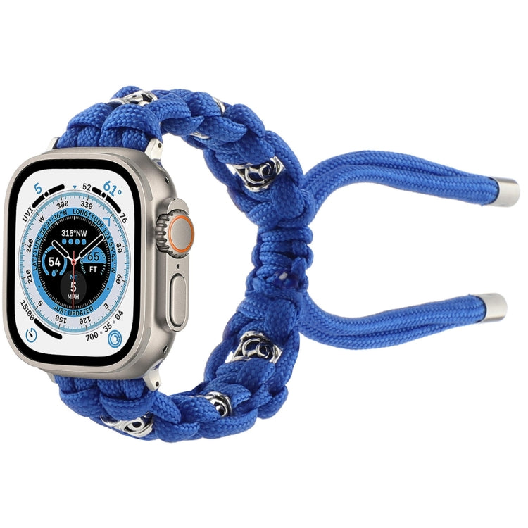 For Apple Watch Ultra 49mm Silk Silver Beads Braided Watch Band(Blue) - Watch Bands by PMC TechLife | Online Shopping South Africa | PMC TechLife