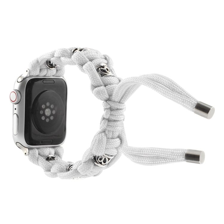 For Apple Watch Series 8 41mm Silk Silver Beads Braided Watch Band(White) - Watch Bands by PMC TechLife | Online Shopping South Africa | PMC TechLife