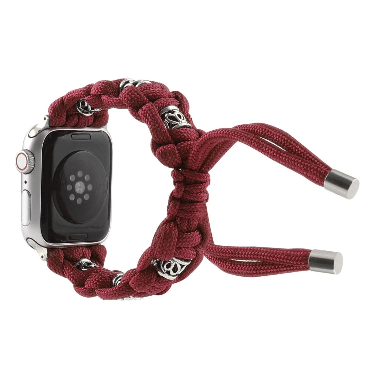 For Apple Watch Series 8 45mm Silk Silver Beads Braided Watch Band(Wine Red) - Watch Bands by PMC TechLife | Online Shopping South Africa | PMC TechLife