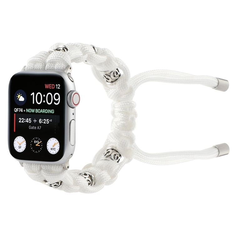 For Apple Watch Series 7 41mm Silk Silver Beads Braided Watch Band(White) - Watch Bands by PMC TechLife | Online Shopping South Africa | PMC TechLife