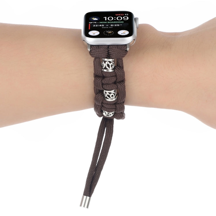 For Apple Watch Series 7 45mm Silk Silver Beads Braided Watch Band(Coffee) - Watch Bands by PMC TechLife | Online Shopping South Africa | PMC TechLife