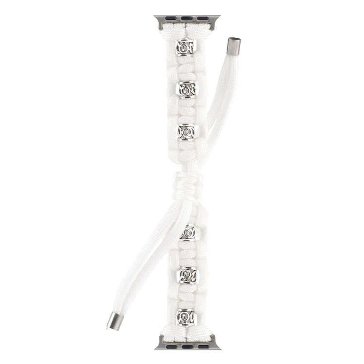 For Apple Watch SE 44mm Silk Silver Beads Braided Watch Band(White) - free shipping - PMC TechLife - Order now!