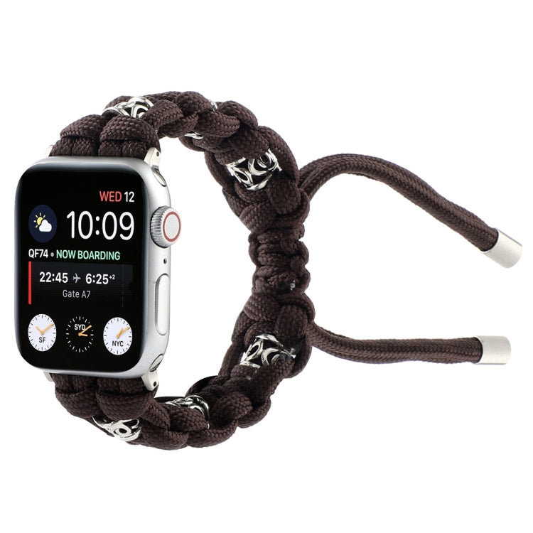 For Apple Watch Series 4 44mm Silk Silver Beads Braided Watch Band(Coffee) - Watch Bands by PMC TechLife | Online Shopping South Africa | PMC TechLife