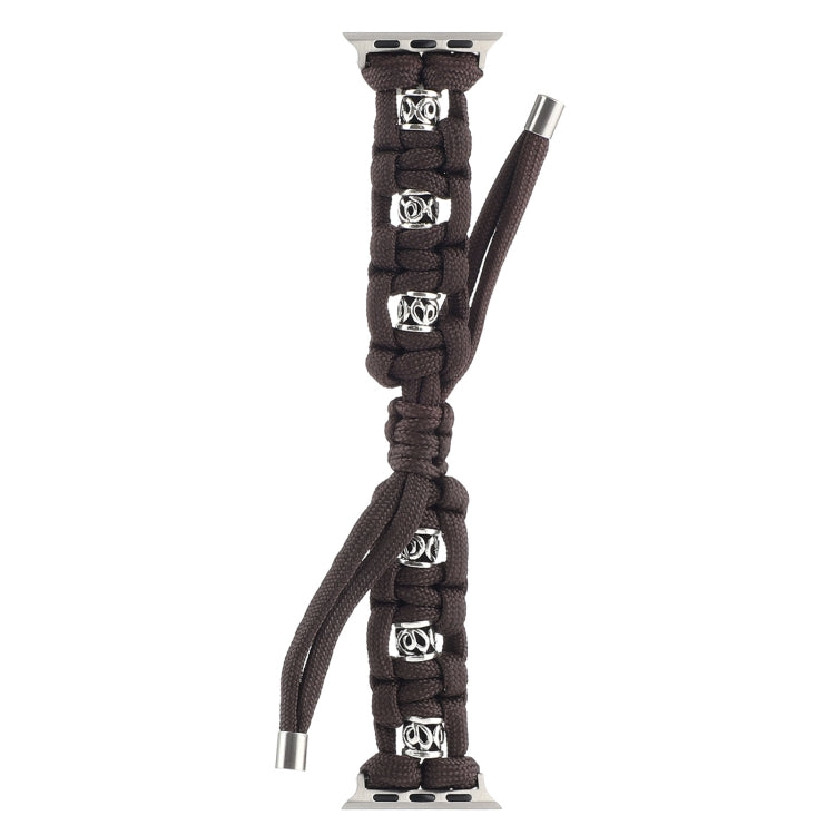 For Apple Watch Series 4 44mm Silk Silver Beads Braided Watch Band(Coffee) - Watch Bands by PMC TechLife | Online Shopping South Africa | PMC TechLife