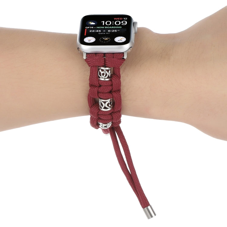 For Apple Watch Series 3 38mm Silk Silver Beads Braided Watch Band(Wine Red) - Watch Bands by PMC TechLife | Online Shopping South Africa | PMC TechLife
