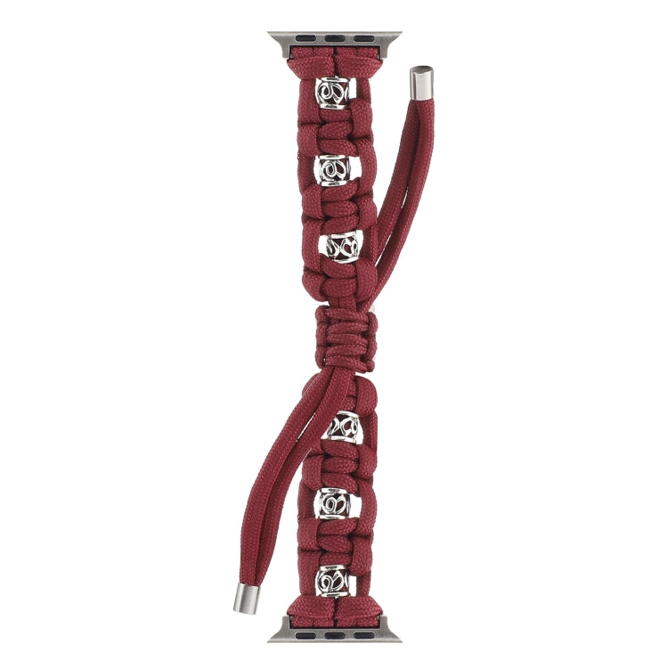 For Apple Watch Series 2 38mm Silk Silver Beads Braided Watch Band(Wine Red) - Watch Bands by PMC TechLife | Online Shopping South Africa | PMC TechLife