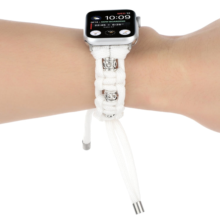 For Apple Watch 42mm Silk Silver Beads Braided Watch Band(White) - Watch Bands by PMC TechLife | Online Shopping South Africa | PMC TechLife