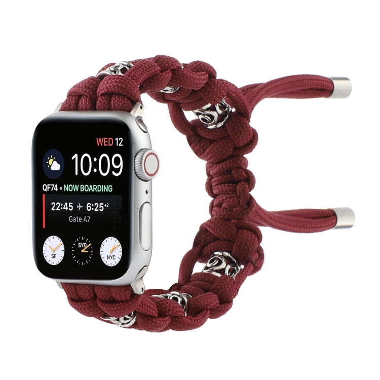 For Apple Watch 38mm Silk Silver Beads Braided Watch Band(Wine Red) - Watch Bands by PMC TechLife | Online Shopping South Africa | PMC TechLife