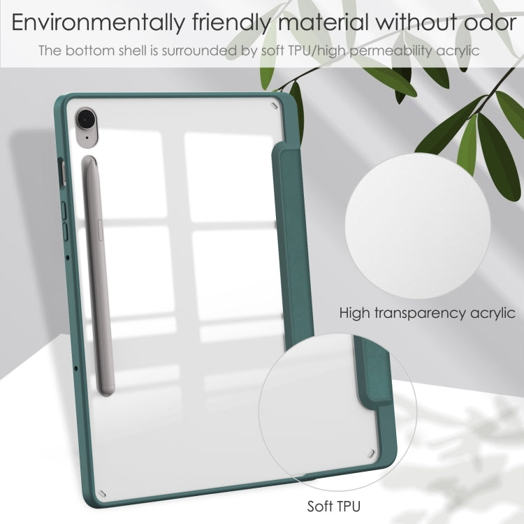 For Samsung Galaxy Tab S9 FE / S10 FE Acrylic 3-folding Smart Leather Tablet Case with Pen Slot(Dark Green) - free shipping - PMC TechLife - Order now!