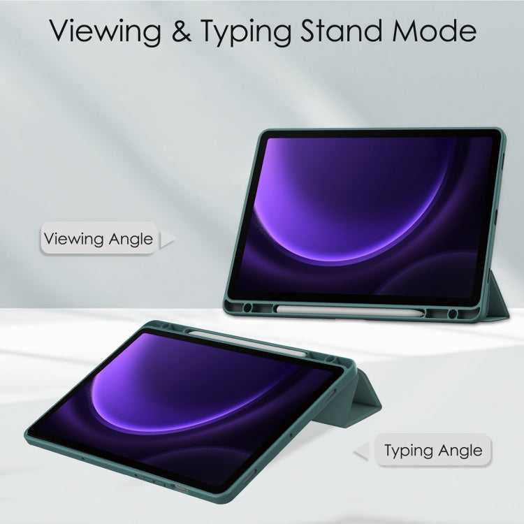 For Samsung Galaxy Tab S9 FE / S10 FE Acrylic 3-folding Smart Leather Tablet Case with Pen Slot(Dark Green) - free shipping - PMC TechLife - Order now!