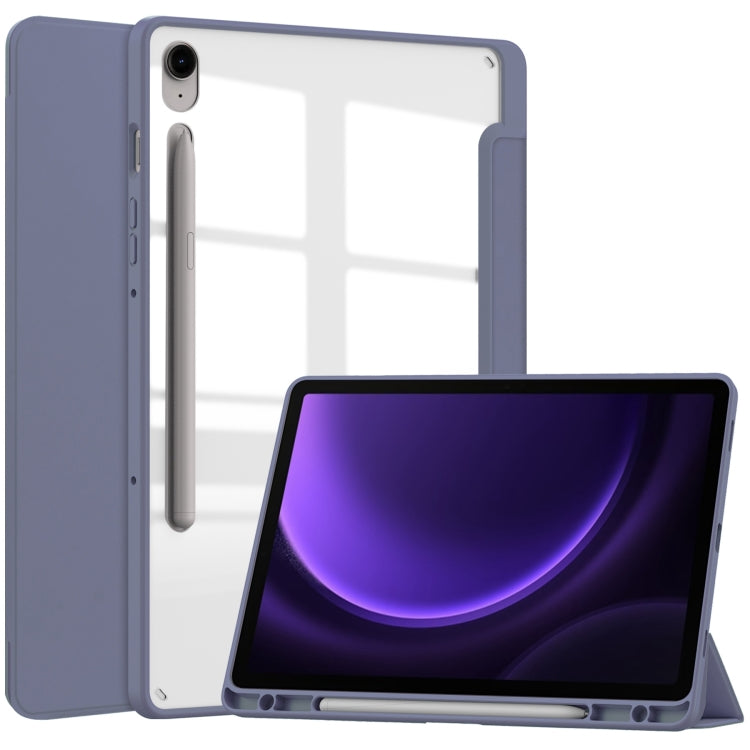 For Samsung Galaxy Tab S9 FE / S10 FE Acrylic 3-folding Smart Leather Tablet Case with Pen Slot(Lavender) - Galaxy Tab S9 FE by PMC TechLife | Online Shopping South Africa | PMC TechLife | Buy Now Pay Later Mobicred
