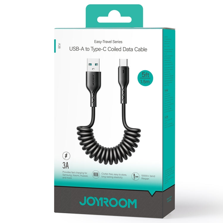 JOYROOM SA38-AC3 3A USB to USB-C / Type-C Coiled Fast Charging Data Cable, Length:1.5m(Black) - USB-C & Type-C Cable by PMC TechLife | Online Shopping South Africa | PMC TechLife