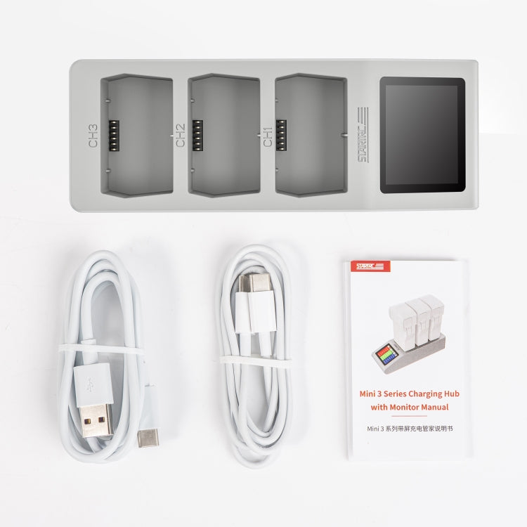 For DJI Mini 4 Pro / Mini 3/ Mini 3 Pro STARTRC 3 in 1 Charging Butler Battery Charger with Screen(Grey) - free shipping - PMC TechLife - Order now!