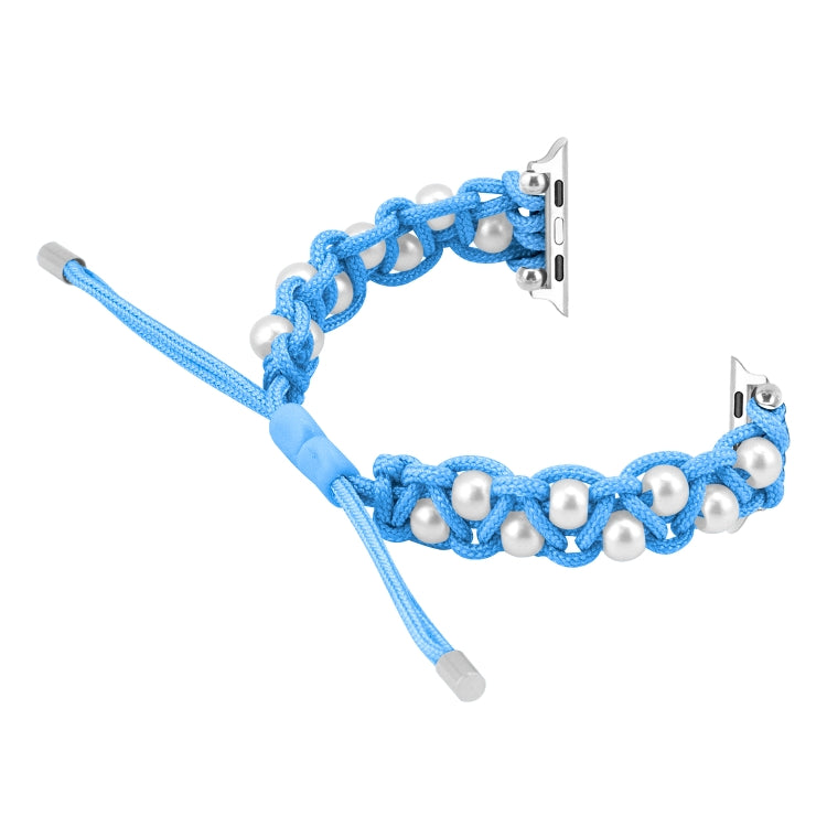 For Apple Watch SE 2023 44mm Paracord Gypsophila Beads Drawstring Braided Watch Band(Blue) - Watch Bands by PMC TechLife | Online Shopping South Africa | PMC TechLife