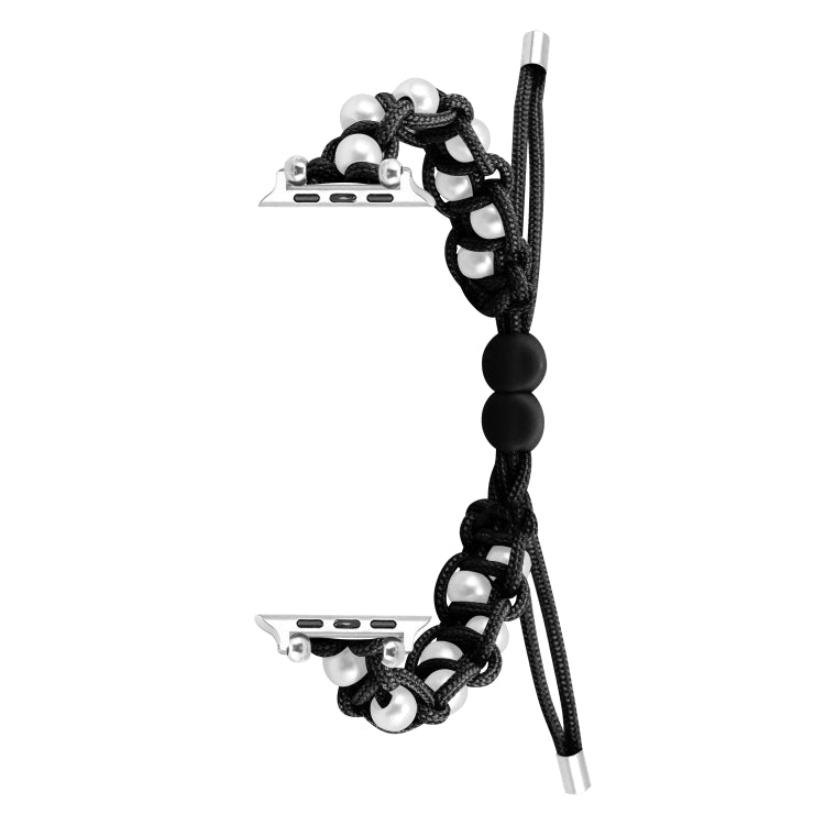 For Apple Watch SE 2023 44mm Paracord Gypsophila Beads Drawstring Braided Watch Band(Black) - Watch Bands by PMC TechLife | Online Shopping South Africa | PMC TechLife