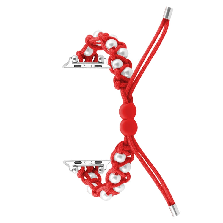 For Apple Watch SE 2023 40mm Paracord Gypsophila Beads Drawstring Braided Watch Band(Red) - Watch Bands by PMC TechLife | Online Shopping South Africa | PMC TechLife