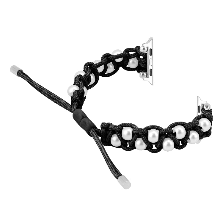 For Apple Watch Ultra 2 49mm Paracord Gypsophila Beads Drawstring Braided Watch Band(Black) - Watch Bands by PMC TechLife | Online Shopping South Africa | PMC TechLife