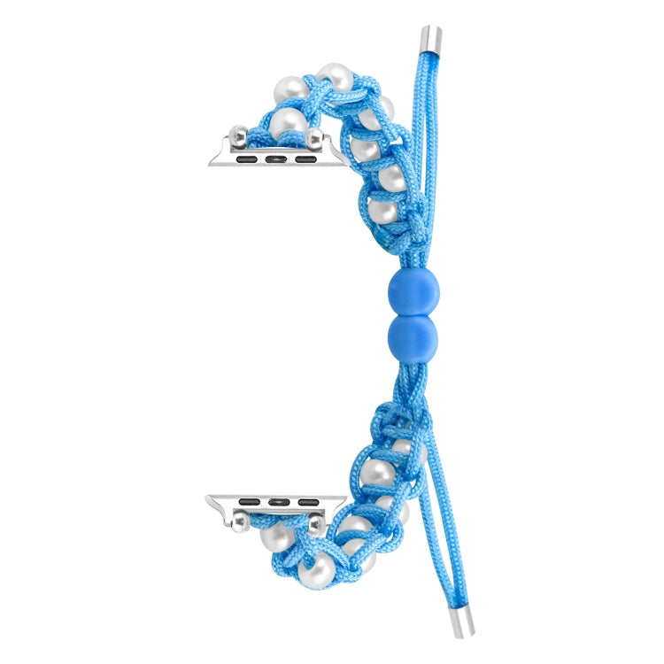 For Apple Watch Series 9 45mm Paracord Gypsophila Beads Drawstring Braided Watch Band(Blue) - Watch Bands by PMC TechLife | Online Shopping South Africa | PMC TechLife