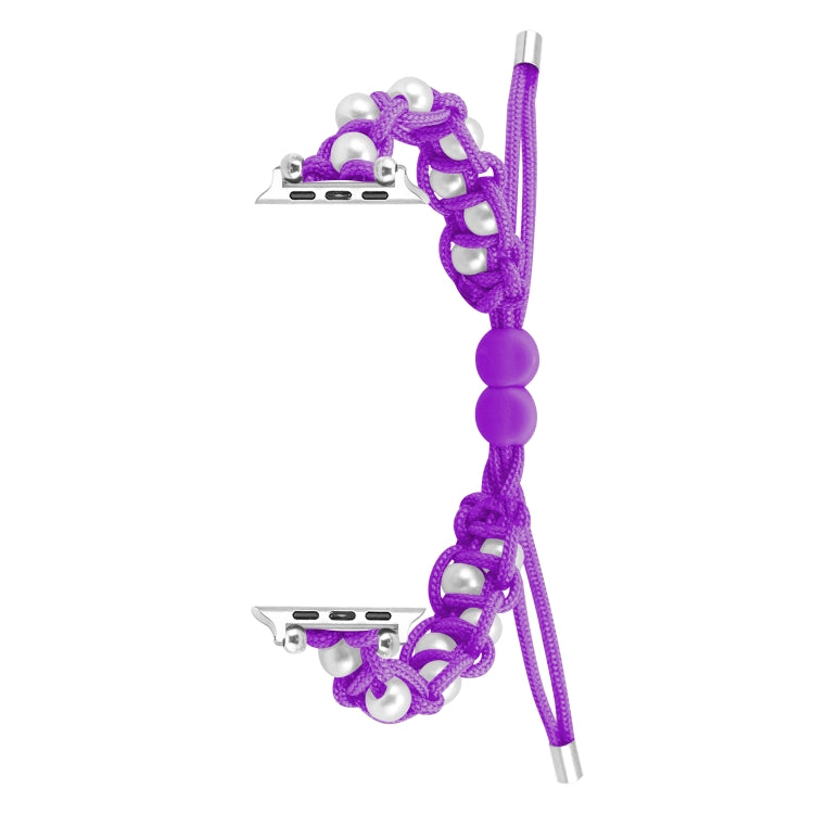 For Apple Watch Series 9 45mm Paracord Gypsophila Beads Drawstring Braided Watch Band(Purple) - Watch Bands by PMC TechLife | Online Shopping South Africa | PMC TechLife