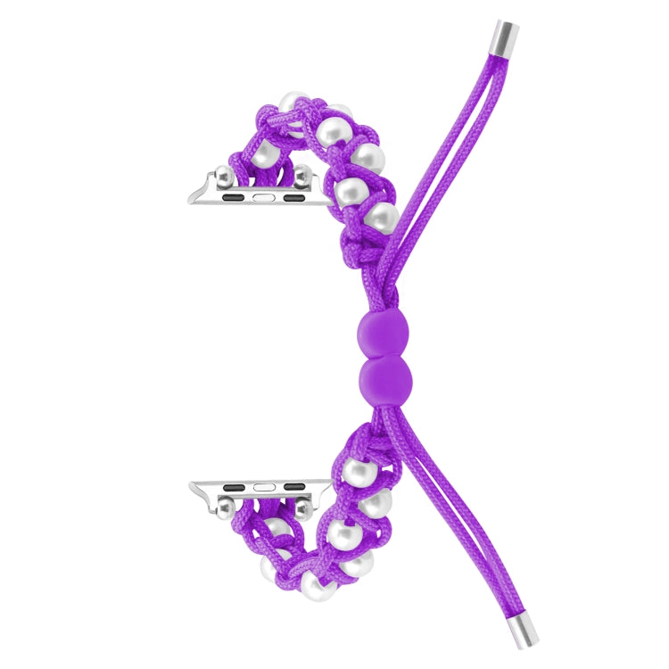 For Apple Watch Series 9 41mm Paracord Gypsophila Beads Drawstring Braided Watch Band(Purple) - Watch Bands by PMC TechLife | Online Shopping South Africa | PMC TechLife