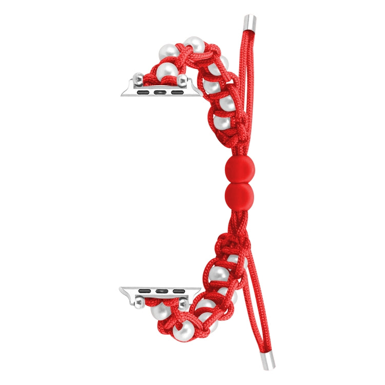 For Apple Watch Ultra 49mm Paracord Gypsophila Beads Drawstring Braided Watch Band(Red) - Watch Bands by PMC TechLife | Online Shopping South Africa | PMC TechLife