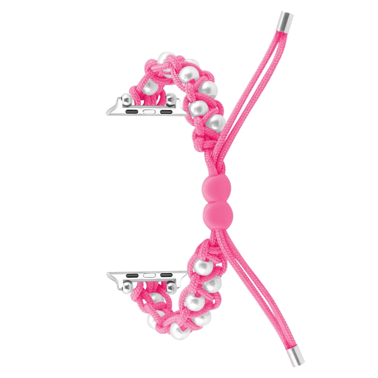 For Apple Watch SE 2022 44mm Paracord Gypsophila Beads Drawstring Braided Watch Band(Pink) - Watch Bands by PMC TechLife | Online Shopping South Africa | PMC TechLife